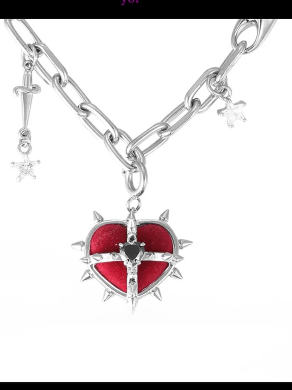 Nwt punk emo goth spike velvet heart charm bead chain necklace